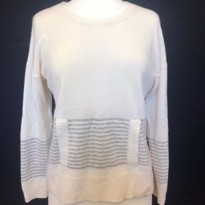 100% Cashmere White and Grey Stripped Sweater